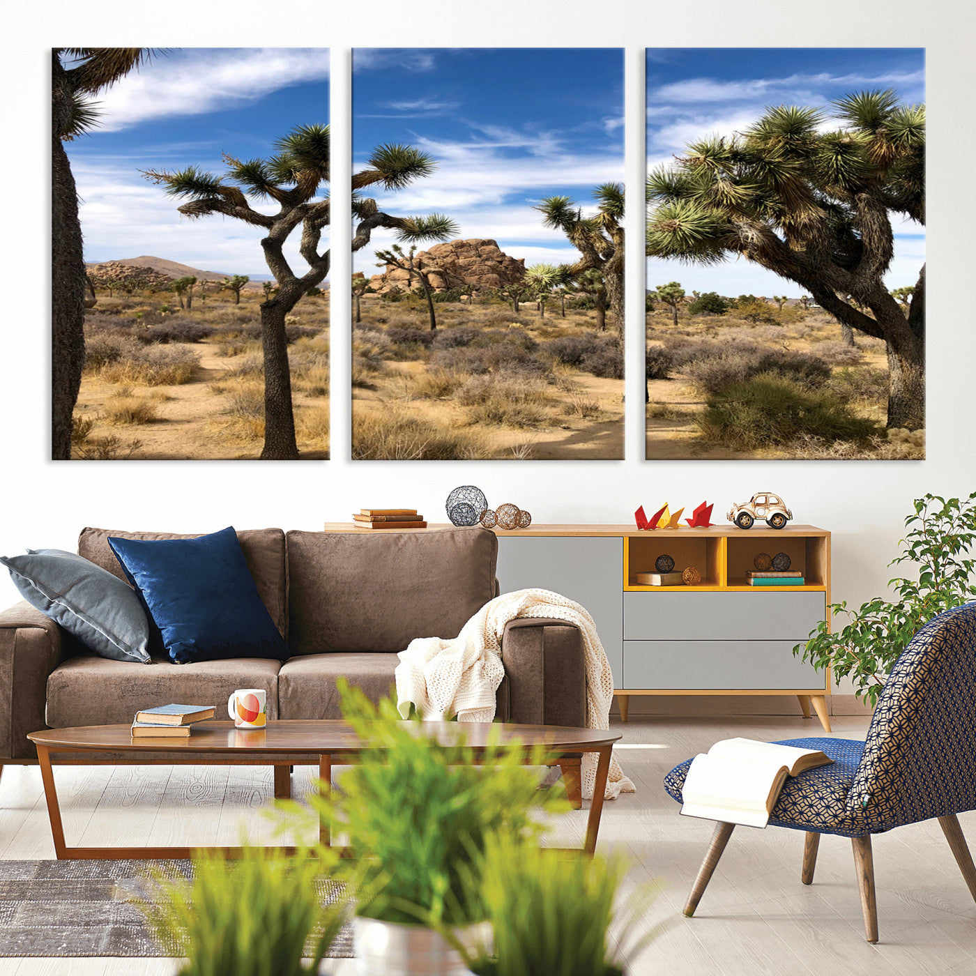 25722592-MGV-CV-36X24-Joshua Tree Desert Wall Art Canvas Print, Framed Southwestern Nature Art Picture Print, Rustic Earth Tones Perfect Southwestern