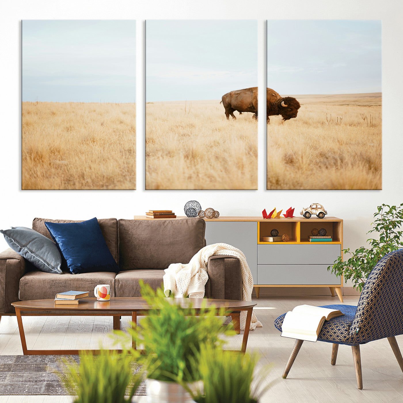 61392510-MGV-CV-36X24-Buffalo Wall Art Wall Art Canvas Print, Framed Western Wildlife Decor Art Picture Print, Rustic Farmhouse Art Perfect Rustic