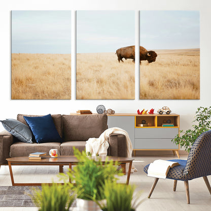 61392510-MGV-CV-36X24-Buffalo Wall Art Wall Art Canvas Print, Framed Western Wildlife Decor Art Picture Print, Rustic Farmhouse Art Perfect Rustic