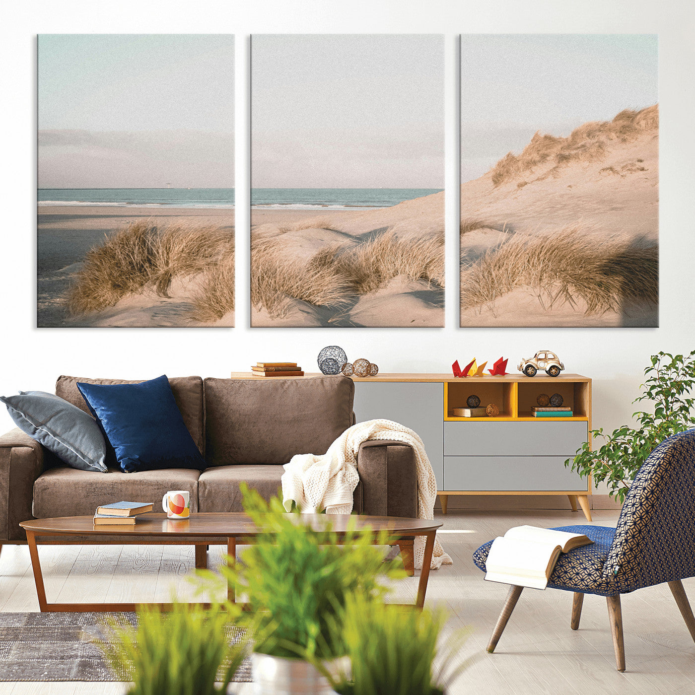 28064037-MGV-CV-36X24-Minimalist Seascape Wall Art Canvas Print, Framed Neutral Beach Print Art Picture Print, Sand Dune Photography Perfect
