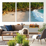 82312665-MGV-CV-36X24-Tropical Beach Wall Art Canvas Print, Framed Ocean Waves Art Picture Print, Palm Trees Perfect Coastal Minimalist Decor Artwork
