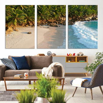 82312665-MGV-CV-36X24-Tropical Beach Wall Art Canvas Print, Framed Ocean Waves Art Picture Print, Palm Trees Perfect Coastal Minimalist Decor Artwork