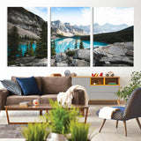 98014896-MGV-CV-36X24-Canadian Rockies Wall Art Canvas Print, Framed Mountain Landscape Art Picture Print, Turquoise Water Perfect Scandinavian