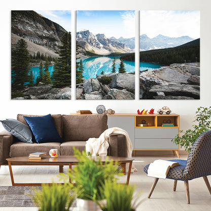98014896-MGV-CV-36X24-Canadian Rockies Wall Art Canvas Print, Framed Mountain Landscape Art Picture Print, Turquoise Water Perfect Scandinavian