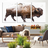 94261165-MGV-CV-36X24-Snowy Buffalo Wall Art Canvas Print, Framed Wildlife Photography Art Picture Print, Brown Tones Perfect Rustic Lodge Decor Decor
