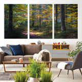 65810864-MGV-CV-36X24-Autumn Forest Wall Art Canvas Print, Framed Fall Woodland Art Picture Print, Golden Leaves Perfect Rustic Farmhouse Decor Artwork