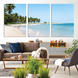 37858872-MGV-CV-36X24-Palm Tree Coast Wall Art Canvas Print, Framed Island Getaway Art Picture Print, Crystal Blue Water Perfect Tropical Coastal Decor