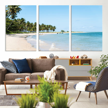 37858872-MGV-CV-36X24-Palm Tree Coast Wall Art Canvas Print, Framed Island Getaway Art Picture Print, Crystal Blue Water Perfect Tropical Coastal Decor