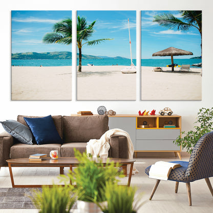 42623350-MGV-CV-36X24-Tropical Beach Wall Art Canvas Print, Framed Palm Tree Art Picture Print, Ocean View Perfect Tropical Coastal Decor Artwork