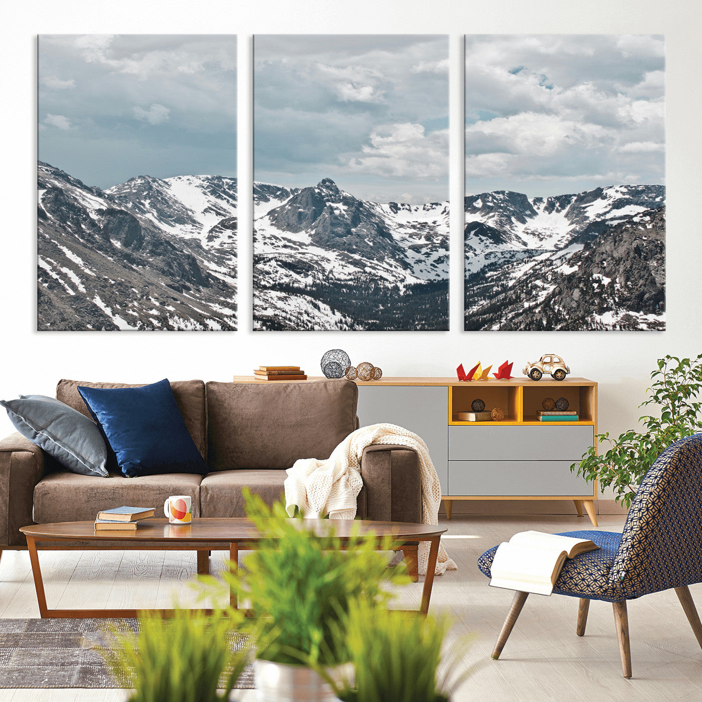 94074619-MGV-CV-36X24-Snowy Peaks Wall Art Canvas Print, Framed Alpine Wilderness Art Picture Print, Mountain Escape Perfect Winter Serenity Decor