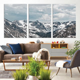 94074619-MGV-CV-36X24-Snowy Peaks Wall Art Canvas Print, Framed Alpine Wilderness Art Picture Print, Mountain Escape Perfect Winter Serenity Decor