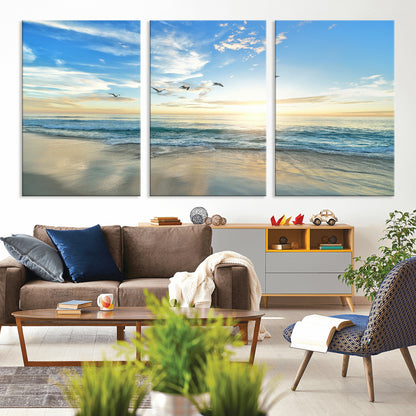 20708696-MGV-CV-36X24-Minimalist Seaside Wall Art Canvas Print, Framed Morning Glow Art Picture Print, Golden Reflections Perfect Coastal Minimalist