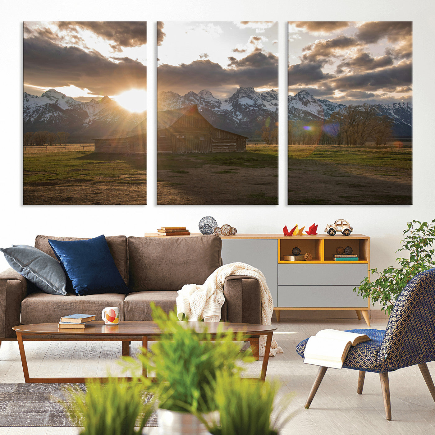 52555760-MGV-CV-36X24-Snowy Peaks Wall Art Canvas Print, Framed Nature Escape Art Picture Print, Rustic Charm Perfect Rustic Western Decor Artwork