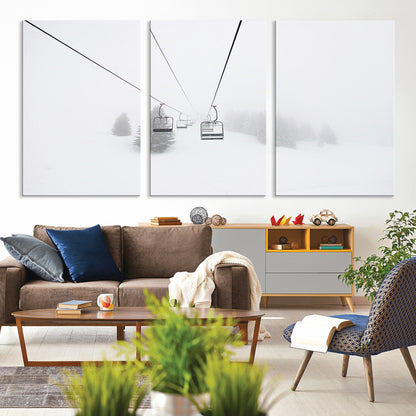 20216390-MGV-CV-36X24-Ski Lift Wall Art Canvas Print, Framed Snowy Landscape Art Picture Print, Alpine Adventure Perfect Nordic Minimalist Decor Artwork