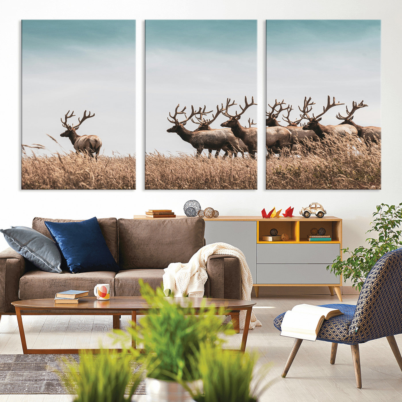 81594705-MGV-CV-36X24-Elk Herd Wall Art Canvas Print, Framed Wildlife Photography Art Picture Print, Rustic Nature Print Perfect Rustic Wildlife Decor