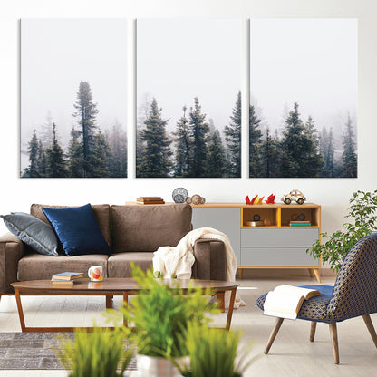 42364796-MGV-CV-36X24-Foggy Forest Wall Art Canvas Print, Framed Misty Pines Art Picture Print, Moody Woodland Perfect Scandinavian Minimalist Decor