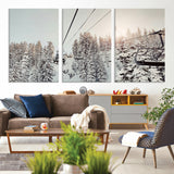 91534512-MGV-CV-36X24-Frosty Pines Wall Art Canvas Print, Framed Cozy Cabin View Art Picture Print, Ski Lift Ride Perfect Rustic Lodge Decor Artwork
