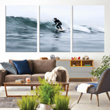 11693607-MGV-CV-36X24-Surfer on Wave Wall Art Canvas Print, Framed Ocean Adventure Art Picture Print, Motion Blur Water Perfect Coastal Adventure Decor