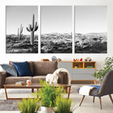 85205054-MGV-CV-36X24-Saguaro Cactus Wall Art Canvas Print, Framed Monochrome Landscape Art Picture Print, Scenic Arizona View Perfect Minimalist