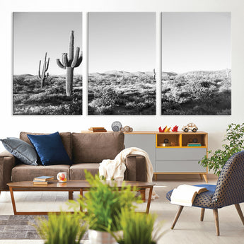 85205054-MGV-CV-36X24-Saguaro Cactus Wall Art Canvas Print, Framed Monochrome Landscape Art Picture Print, Scenic Arizona View Perfect Minimalist
