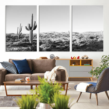 85205054-MGV-CV-36X24-Saguaro Cactus Wall Art Canvas Print, Framed Monochrome Landscape Art Picture Print, Scenic Arizona View Perfect Minimalist