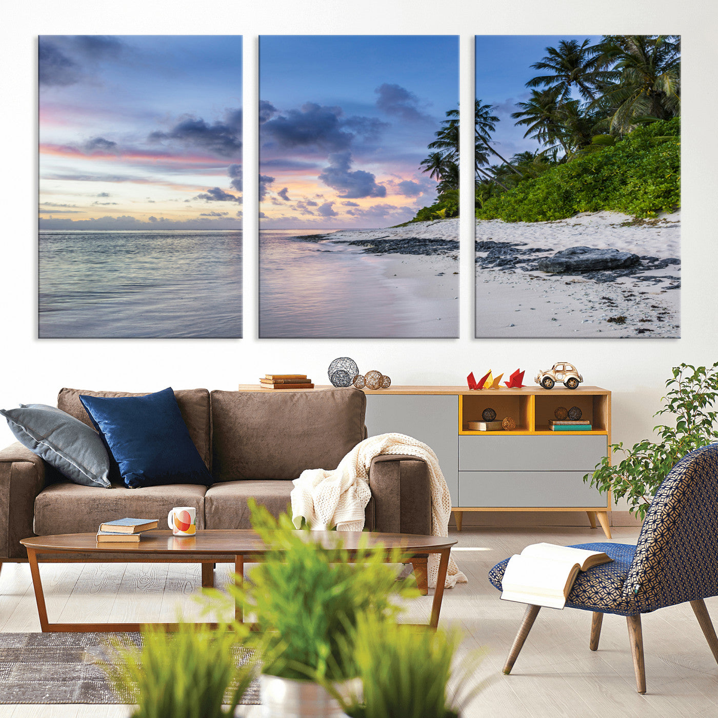 75045485-MGV-CV-36X24-Tropical Beach Wall Art Canvas Print, Framed Sunset Glow Art Picture Print, Palm Tree Coast Perfect Tropical Coastal Decor Artwork