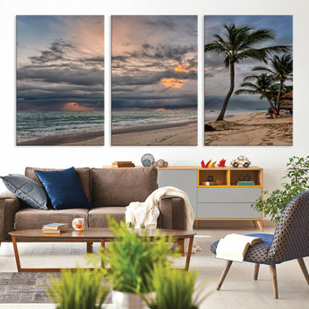 62574547-MGV-CV-36X24-Tropical Storm Wall Art Canvas Print, Framed Moody Beach Art Picture Print, Dramatic Sky Perfect Tropical Coastal Decor Artwork