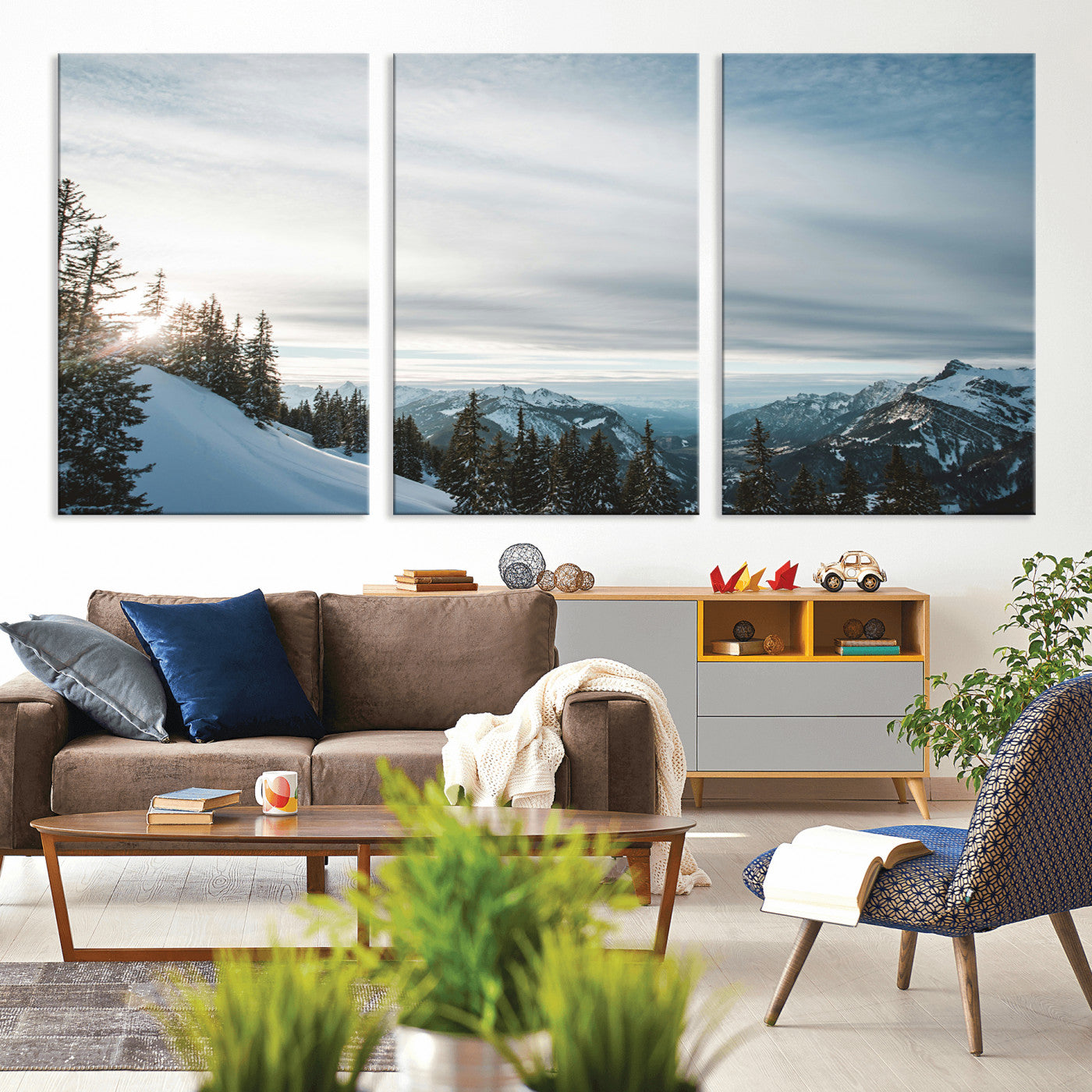 55564749-MGV-CV-36X24-Snowy Mountains Wall Art Canvas Print, Framed Alpine Landscape Art Picture Print, Frosty Peaks Perfect Nordic Minimalist Decor