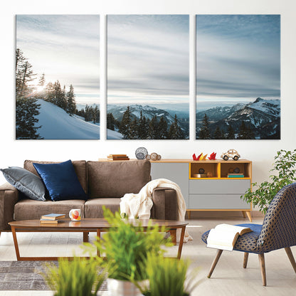 55564749-MGV-CV-36X24-Snowy Mountains Wall Art Canvas Print, Framed Alpine Landscape Art Picture Print, Frosty Peaks Perfect Nordic Minimalist Decor
