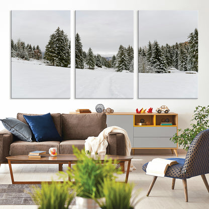 24581417-MGV-CV-36X24-Frosty Pines Wall Art Canvas Print, Framed Silent Snowfall Art Picture Print, Cozy Cabin Vibes Perfect Nordic Minimalist Decor
