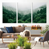45265379-MGV-CV-36X24-Misty Forest Wall Art – Green Mountain Pine Tree Landscape Canvas Print, Nature Photography Artwork Home Decor for Bedroom, Living