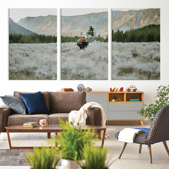 41674074-MGV-CV-36X24-Bison Wall Art – American Buffalo Wildlife Photography Canvas Print, Western Mountain Landscape Artwork Rustic Nature Decor for