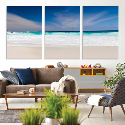 55017356-MGV-CV-36X24-Ocean Beach Wall Art – Turquoise Wave and White Sand Shoreline Canvas Print, Coastal Seascape Photography Decor for Living Room,