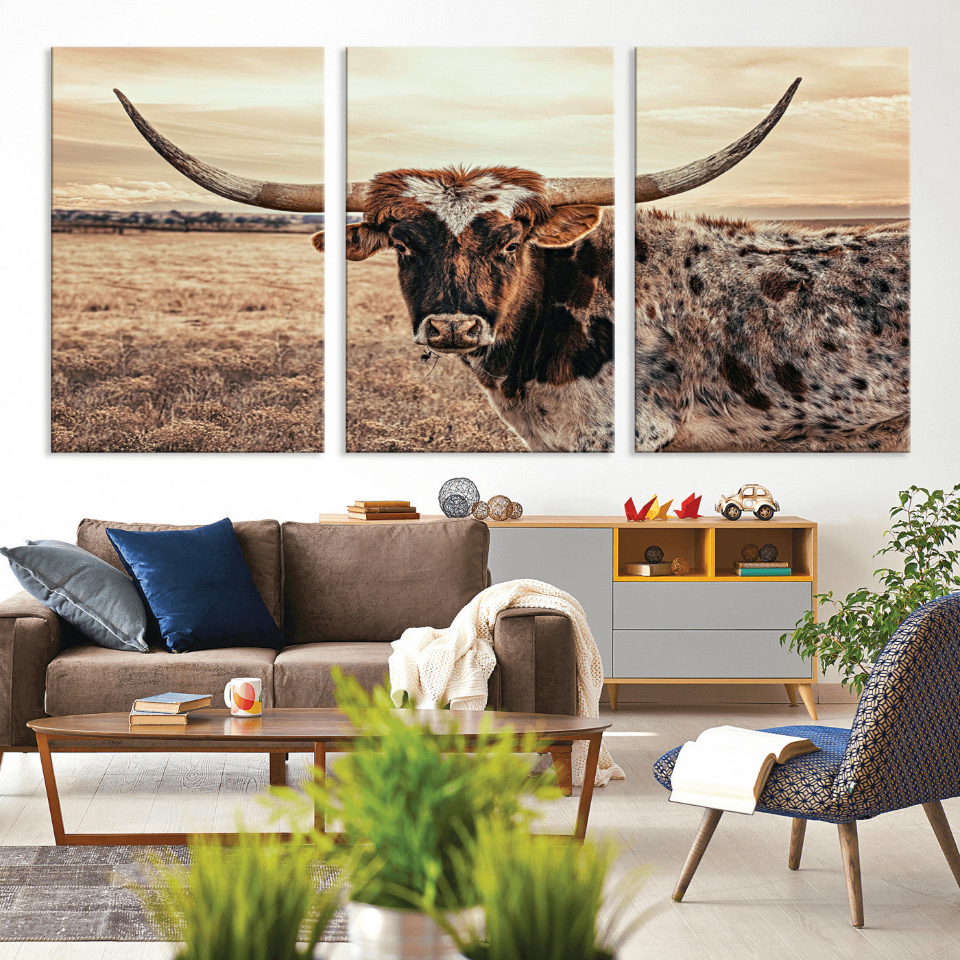 95745718-MGV-CV-36X24-Texas Longhorn Wall Art – Western Cattle Photography Canvas Print, Rustic Ranch Animal Artwork Country Farmhouse Decor for Living