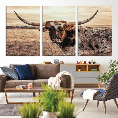 95745718-MGV-CV-36X24-Texas Longhorn Wall Art – Western Cattle Photography Canvas Print, Rustic Ranch Animal Artwork Country Farmhouse Decor for Living