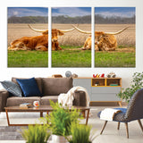 54598515-MGV-CV-36X24-Texas Longhorns Wall Art – Rustic Cattle Ranch Canvas Print, Western Farmhouse Animal Photography Decor for Living Room, Office,