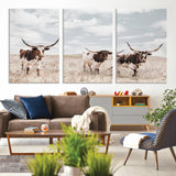 65621083-MGV-CV-36X24-Texas Longhorn Wall Art – Rustic Western Cattle Canvas Print, Southwestern Ranch Photography Decor for Living Room, Office,