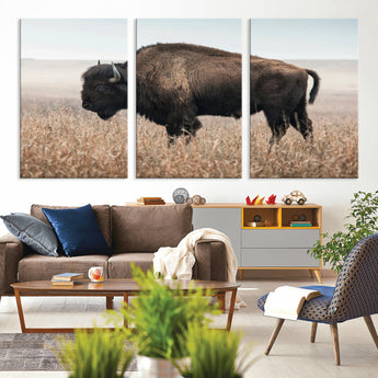 69909079-MGV-CV-36X24-Bison Wall Art – Majestic Buffalo Canvas Print in Prairie Grasslands, Rustic Western Animal Painting, Farmhouse Ranch Decor for
