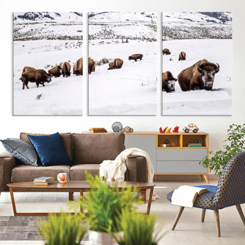 38217250-MGV-CV-36X24-Bison Herd Wall Art – Wildlife Canvas Print of Buffalo Winter Snow Scene, Rustic Western Lodge Décor, Farmhouse & Cabin Nature