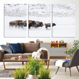 61161423-MGV-CV-36X24-Running Bison Herd Wall Art – Winter Buffalo Canvas Print, Wildlife Photography Decor for Rustic Living Room, Farmhouse, Lodge,