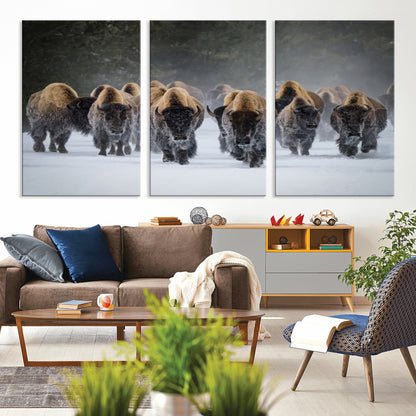 30332489-MGV-CV-36X24-Winter Bison Herd Wall Art – Powerful Buffalo Canvas Print, Rustic Wildlife Photography Decor for Farmhouse, Cabin, Lodge, Living