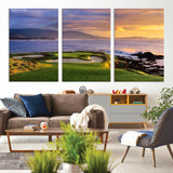 39644075-MGV-CV-36X24-Golf Course Wall Art – Coastal Sunset Canvas Print, Scenic Oceanfront Fairway Landscape Decor for Office, Man Cave, or Living Room