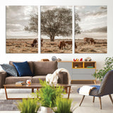 87590224-MGV-CV-36X24-Longhorn Cattle Wall Art – Rustic Western Landscape Canvas Print, Texas Farmhouse Prairie Scene for Living Room, Office, or Ranch
