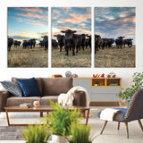 13867292-MGV-CV-36X24-Black Cattle Wall Art – Rustic Ranch Herd Canvas Print, Western Farmhouse Country Landscape Decor for Living Room, Office, or