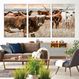 47758300-MGV-CV-36X24-Texas Longhorn Cattle Wall Art – Rustic Western Herd Canvas Print, Cowboy Ranch Farmhouse Decor for Living Room, Office, or