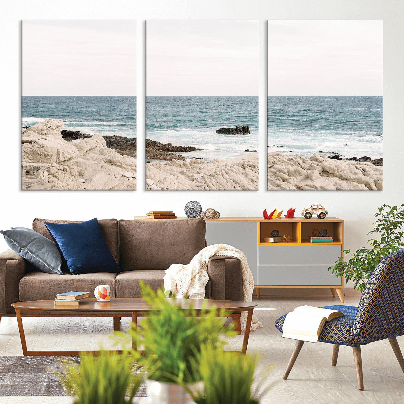 25481980-MGV-CV-36X24-Ocean Coastal Wall Art – Rocky Shoreline and Waves Canvas Print, Serene Beach Landscape Decor for Living Room, Bedroom, or Office