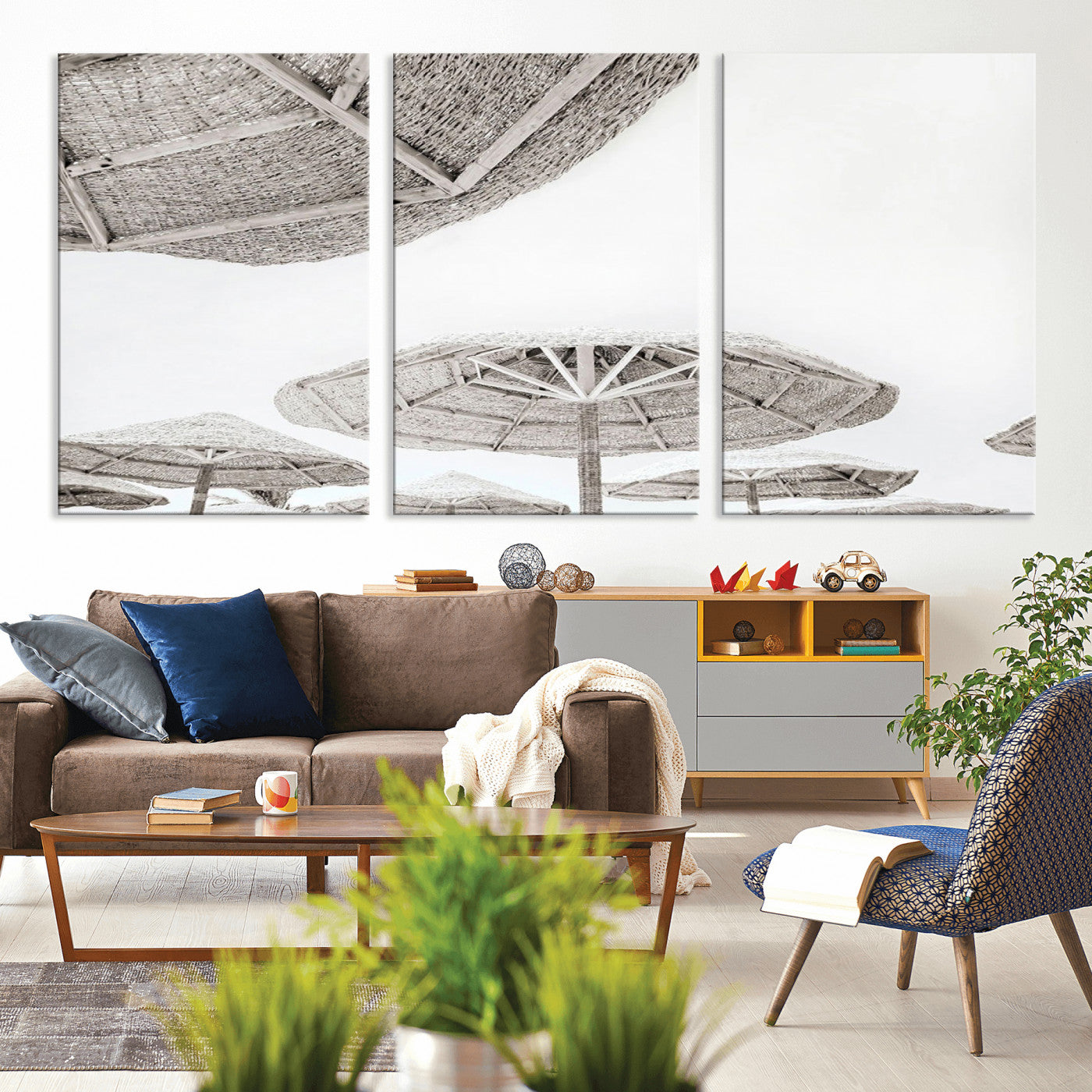 97043123-MGV-CV-36X24-Beach Umbrella Wall Art – Minimalist Coastal Canvas Print, Woven Parasol Summer Decor for Bedroom, Living Room, or Modern Beach