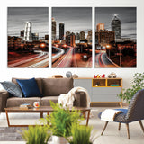 59097239-MGV-CV-36X24-City Skyline Wall Art – Modern Black and White Night Canvas Print with Red Light Trails, Urban Landscape Decor for Living Room or