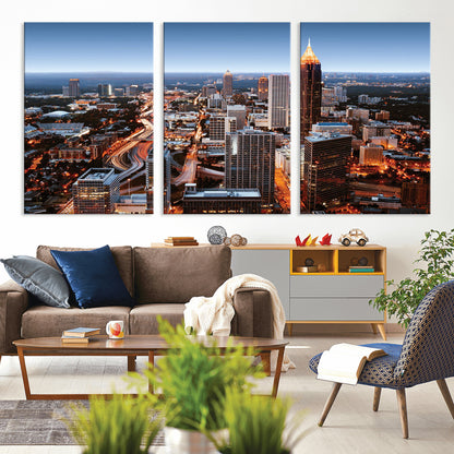 25096967-MGV-CV-36X24-Atlanta Skyline Wall Art – Vibrant Cityscape Canvas Print, Modern Night Lights Urban Decor for Office, Living Room, or Apartment