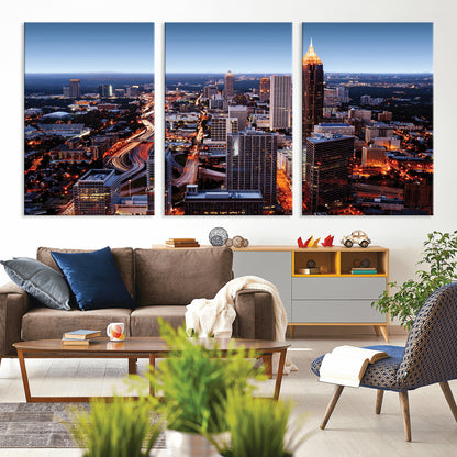 81886632-MGV-CV-36X24-Atlanta Skyline Wall Art – Vibrant City Lights Canvas Print, Modern Urban Cityscape Decor for Living Room, Office, or Apartment